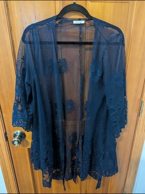Maurices Navy Crochet Lace Kimono